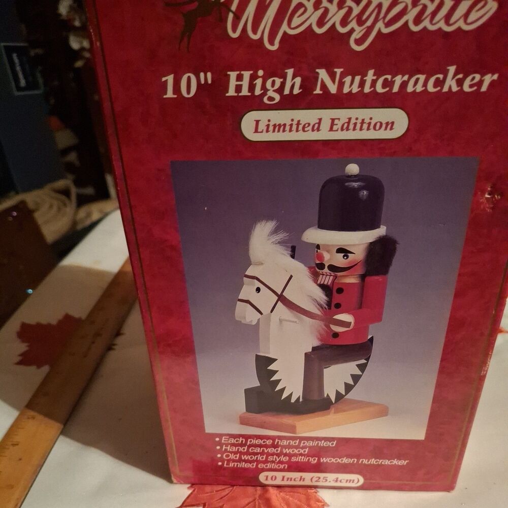 10” High Hand Painted/Carved Wood Limited Edition Nutcracker On Rocking Horse